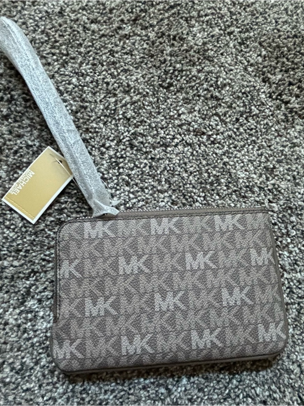 Michael Kors mushroom Gray/Brown MK Logo Toiletry Pouch wristlet